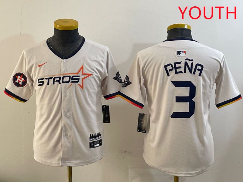 Youth Houston Astros #3 Pena Cream Three generations Joint Name 2025 Nike MLB Jersey style 4114